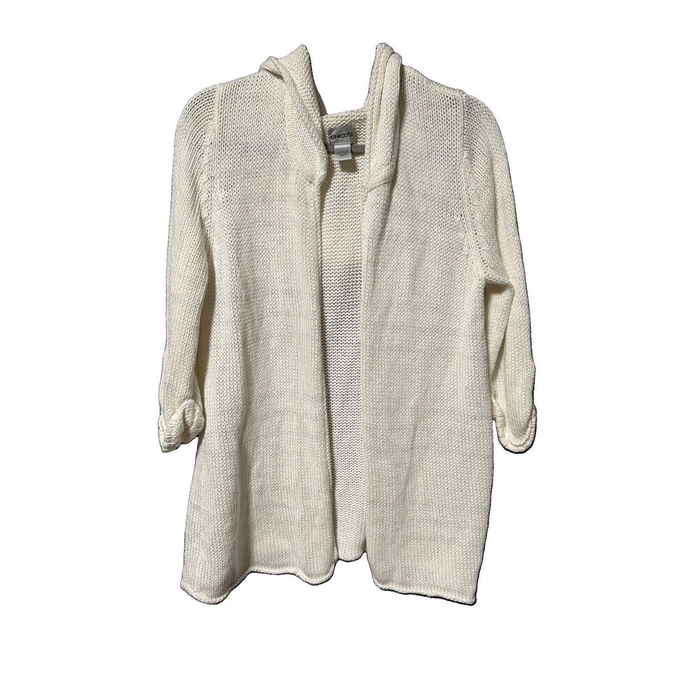 Chicos 2 Womens Open Front Sweater White Tincel Cardigan Boho Large